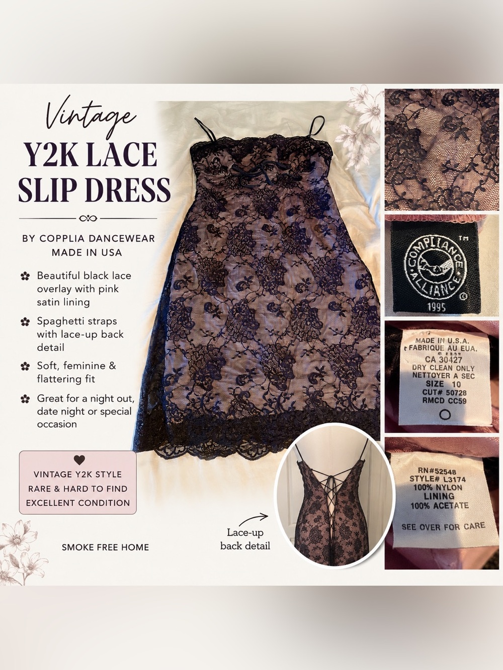 Vintage Black Lace Slip Dress